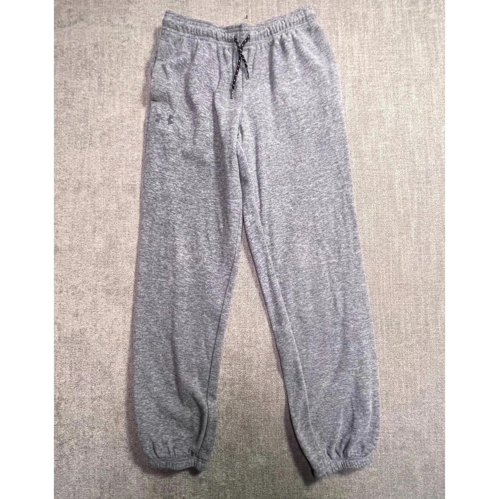 Under Armour Joggers Pants Boys XL Heather Gray Logo Fleece Drawstring Waist